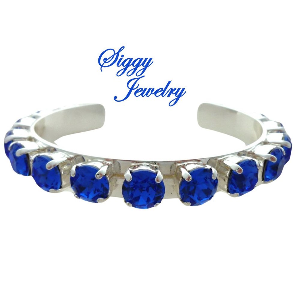 Sapphire Cuff Bangle Bracelet made with Genuine Austrian Crystals, Siggy Jewelry